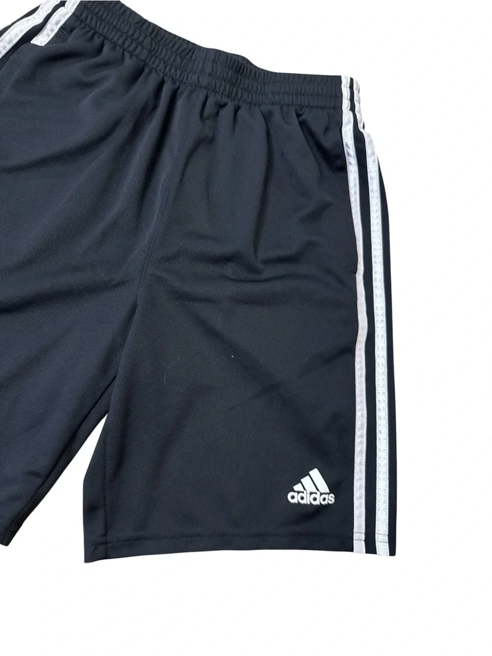 adidas | Black Shorts with White Three-Stripe Detail Size Large Boys 14-16